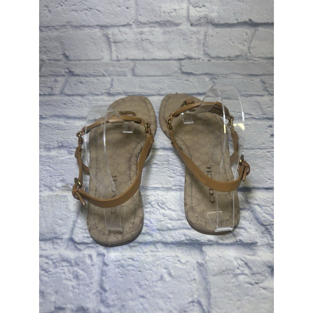 Coach Jeri Logo Genuine Leather Sandals Flats Thong Strappy Tan Sz 9 Eur 39.5 - Picture 5 of 9
